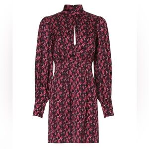 Ronny Kobo Collection Black and Pink Floral Long Sleeve Dress Flawed